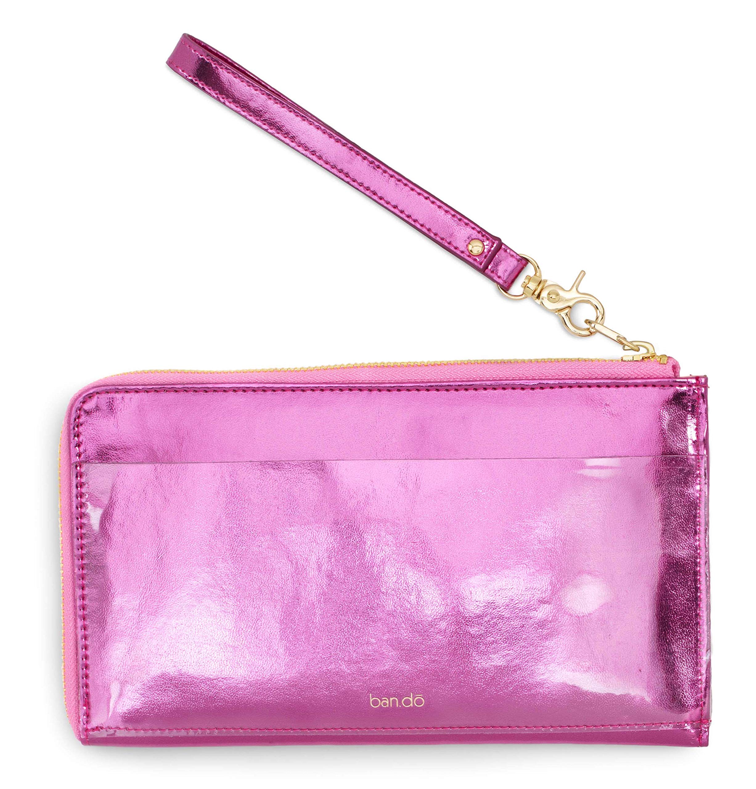 ban.do Women's Getaway Travel Wallet Wristlet | Passport & Card/ID Holder | Removable Wrist Strap | metallic pink