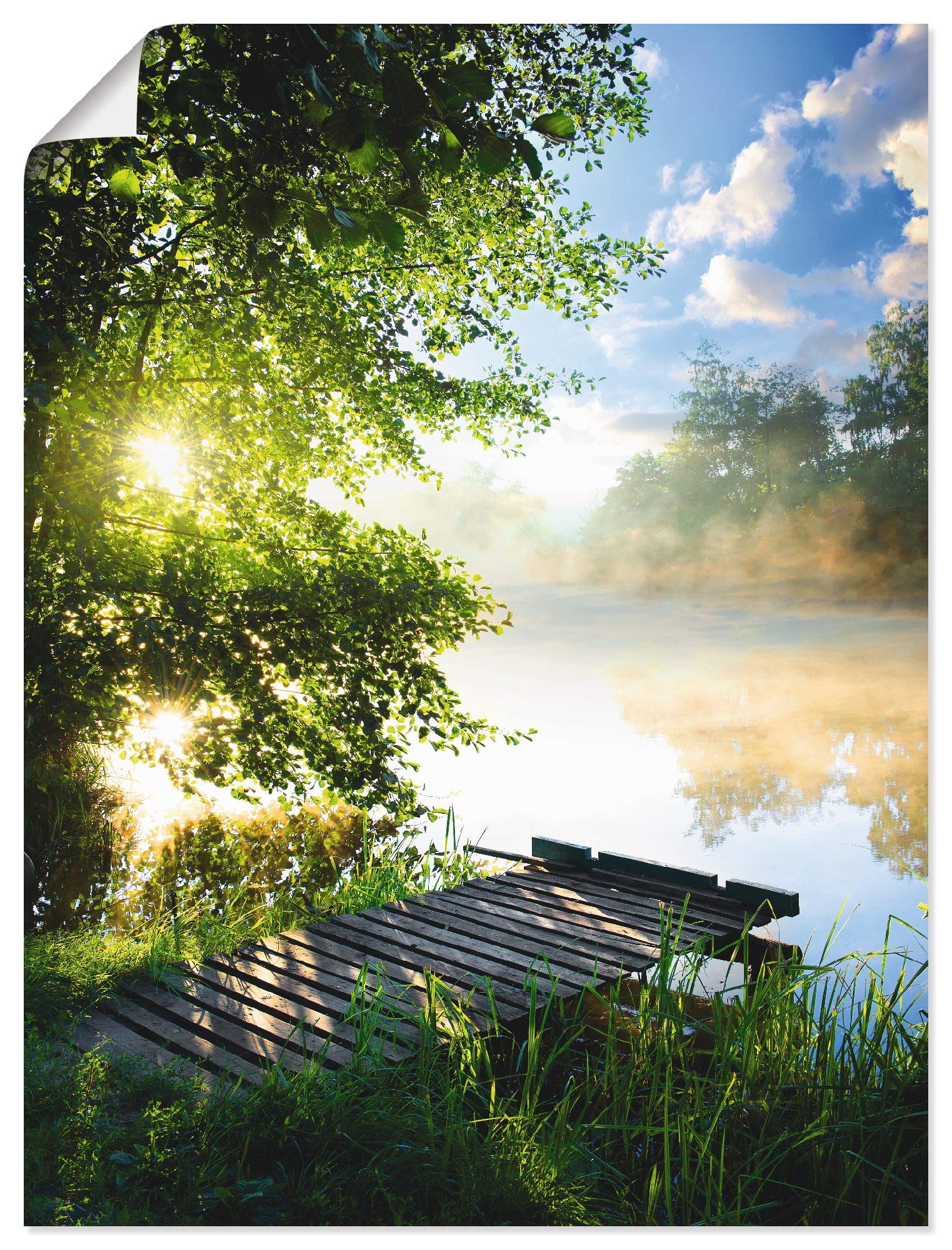 ARTLAND Wanddeko Poster & Kunstdrucke Wandposter 90x120 cm Natur Landschaft Wald Baum See Steg Sommer Sonne Gräser T0WD