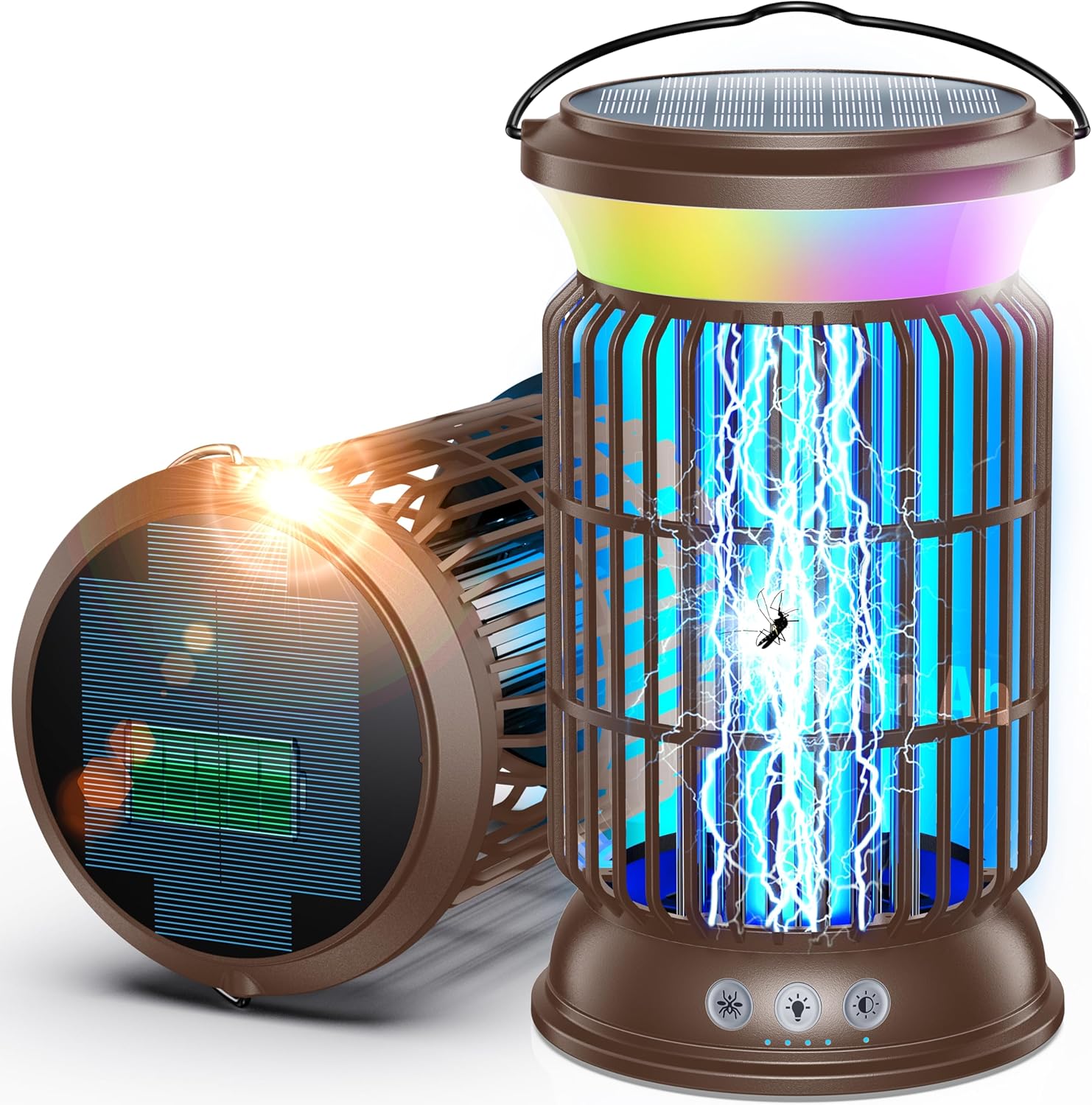 Solar Bug Zapper Outdoor, 4200V Effective Mosquito Zapper, 4-in-1 Cordless Rechargeable Fly Zapper with 6000mAh Battery, Waterproof & Portable Insect Zapper for Patio, Camping, Home Bronze