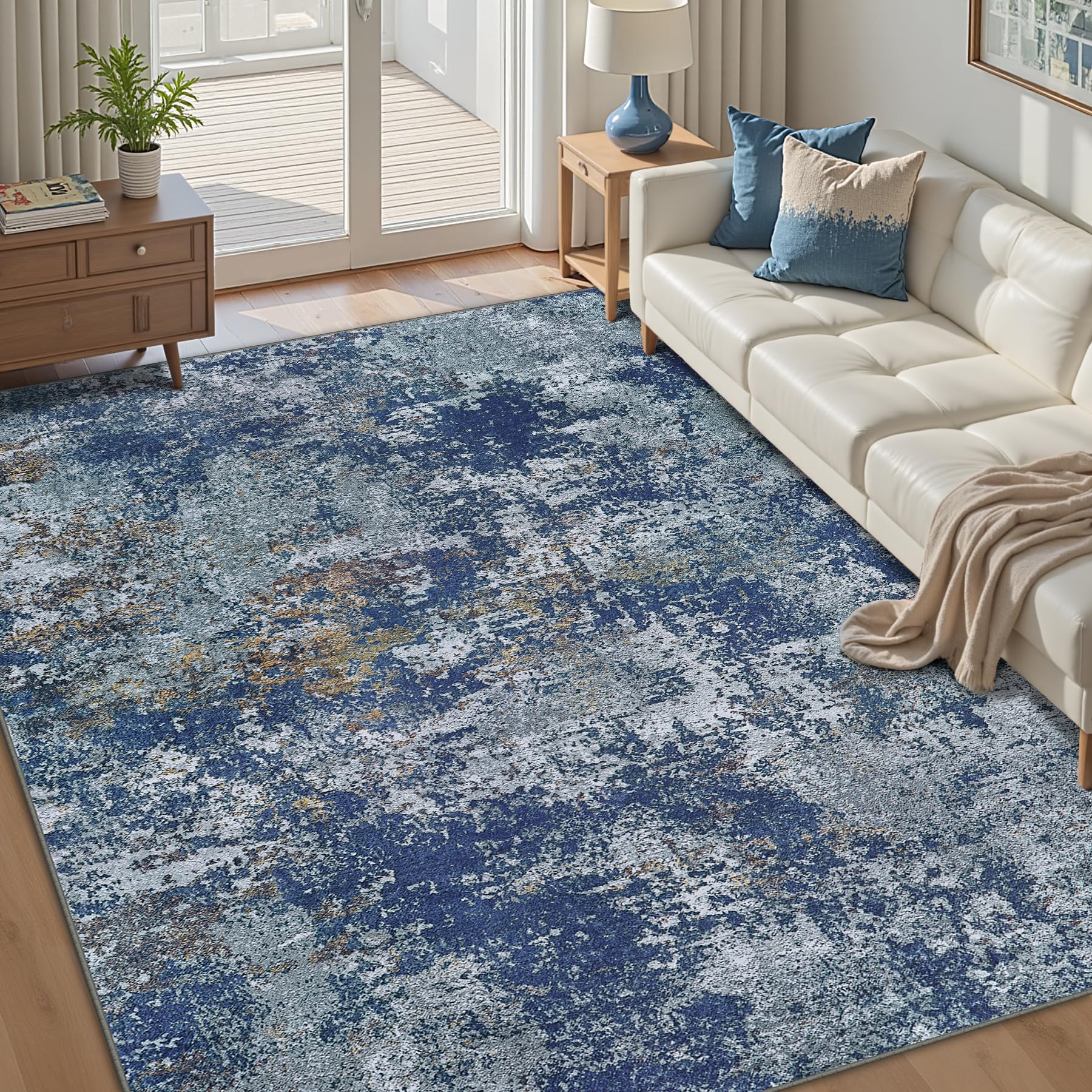 Area Rug Living Room Rugs: 6x9 Rug for Bedroom Machine Washable with Non Slip Backing Non Shedding Abstract Stain Resistant Large Carpet for Dining