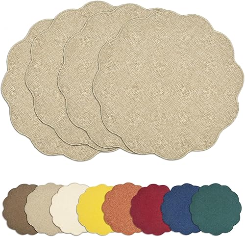 Miniatura 8 de AHHFSMEI Juego de 4 manteles individuales redondos de lino sintético, alfombrillas de mesa impermeables, resistentes al calor, antideslizantes y a