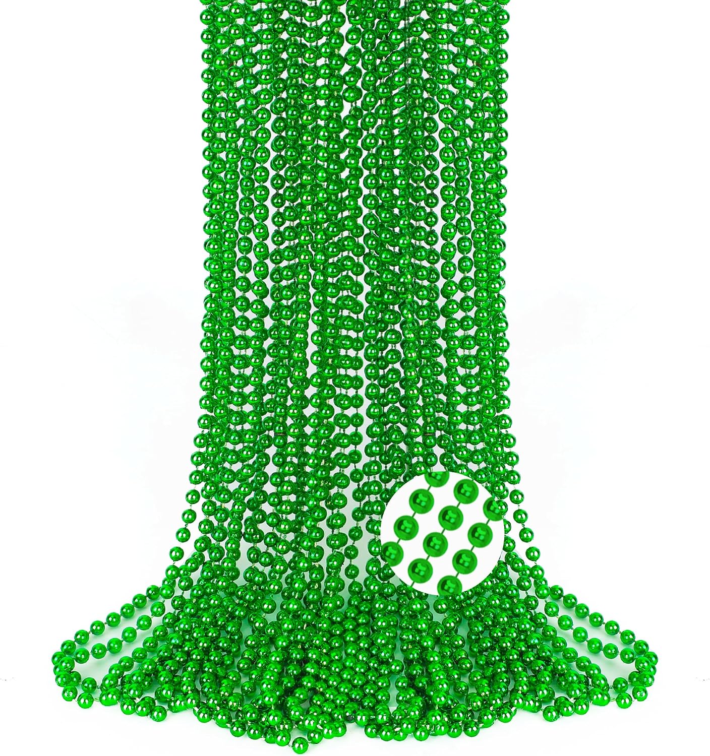 12PCS Green Beads Necklace, Graduation Beads Necklace Mardi Gras Beads Necklace Accessories Bulk, Parade Throw Accessories for Wedding Birthday Mardi Gras St. Patricks Christmas Decorations
