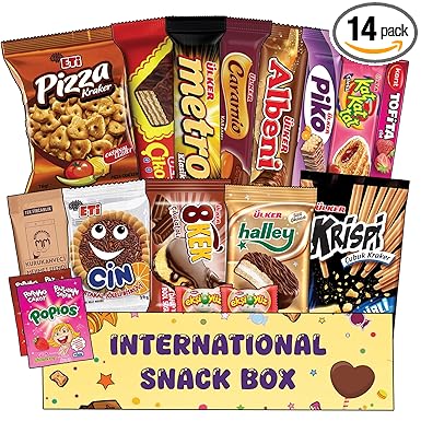 International Snack Box, 14+ Unique Treats, Snacks From Around the World, Universal Yums for Office, Family, Gifts And Parties, Suitable for use by Children and Adults, Foreign Snack Box