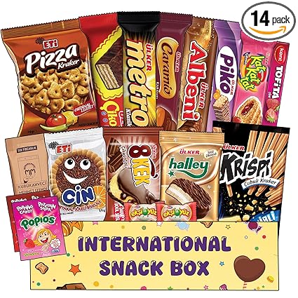 International Snack Box, 14+ Unique Treats, Snacks From Around the World, Universal Yums for Office, Family, Gifts And Parties, Suitable for use by Children and Adults, Foreign Snack Box