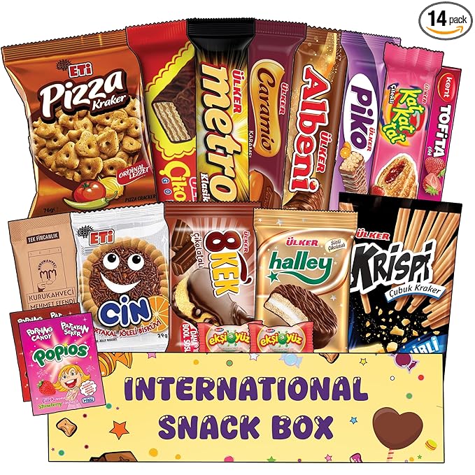 International Snack Box, 14+ Unique Treats, Snacks From Around the World, Universal Yums for Office, Family, Gifts And Parties, Suitable for use by Children and Adults, Foreign Snack Box