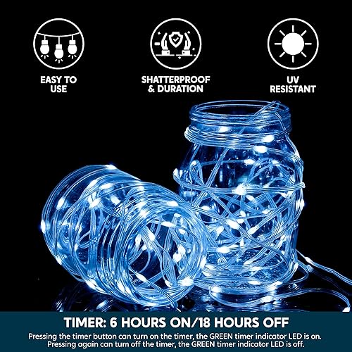 Miniatura 3 de Joiedomi 600 luces LED de Navidad para exteriores, luces blancas frías de árbol de Navidad de 197 pies con 8 modos de temporizador, cadena de luces