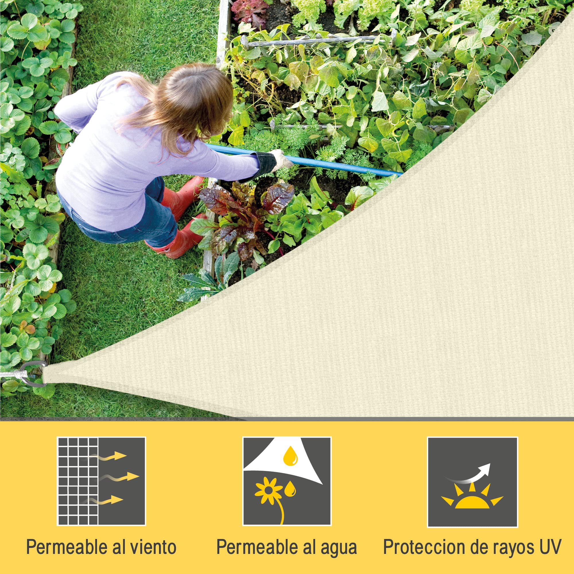 Sol Royal Toldo Vela Rectangular HDPE Transpirable con protección UV Solar | 7x7x7m 700x700x700cm crema parasol para balcón piscina jardín terraza exterior permeable agua triangular Shade Sails HS9