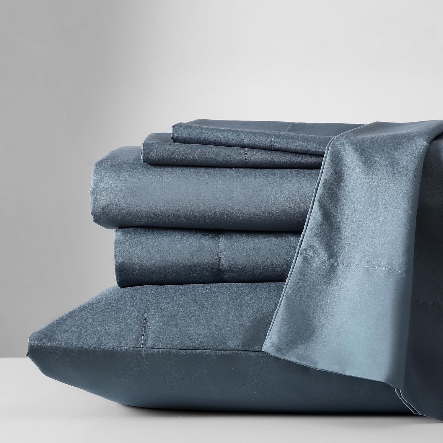 Kenneth Cole - Solutions Queen Sheets, Soft Recycled Polyester 6-Piece Bedding Set, Wrinkle-Resistant and Cooling Finish (Solid Blue, Queen)