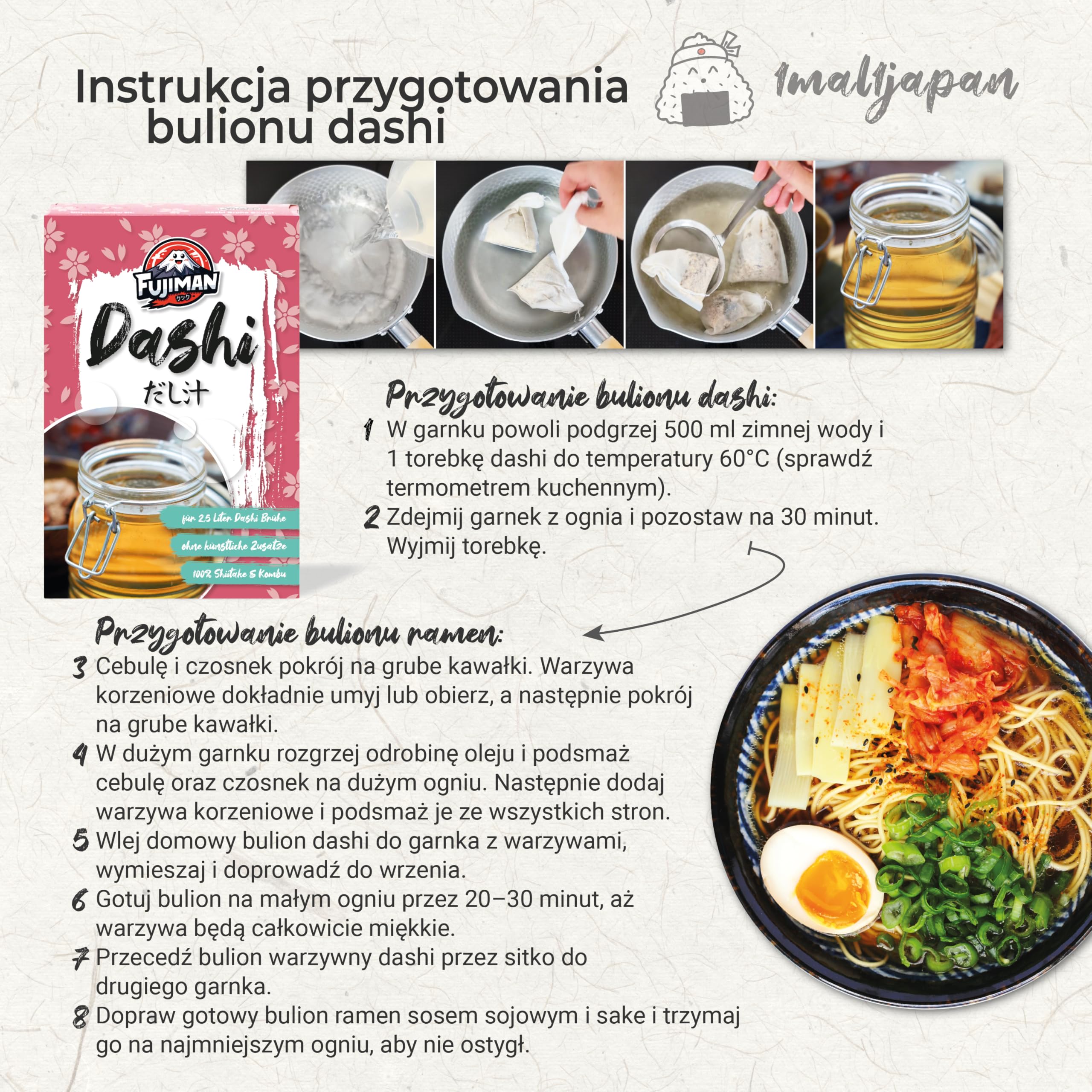 FUJIMAN Dashi bulion w torebkach, gotowy do użycia | zestaw dashi z shiitake i kombu – japoński bulion przyprawowy | wegański, bezglutenowy, bez laktozy, bez wzmacniaczy smaku (5 x 8 g)