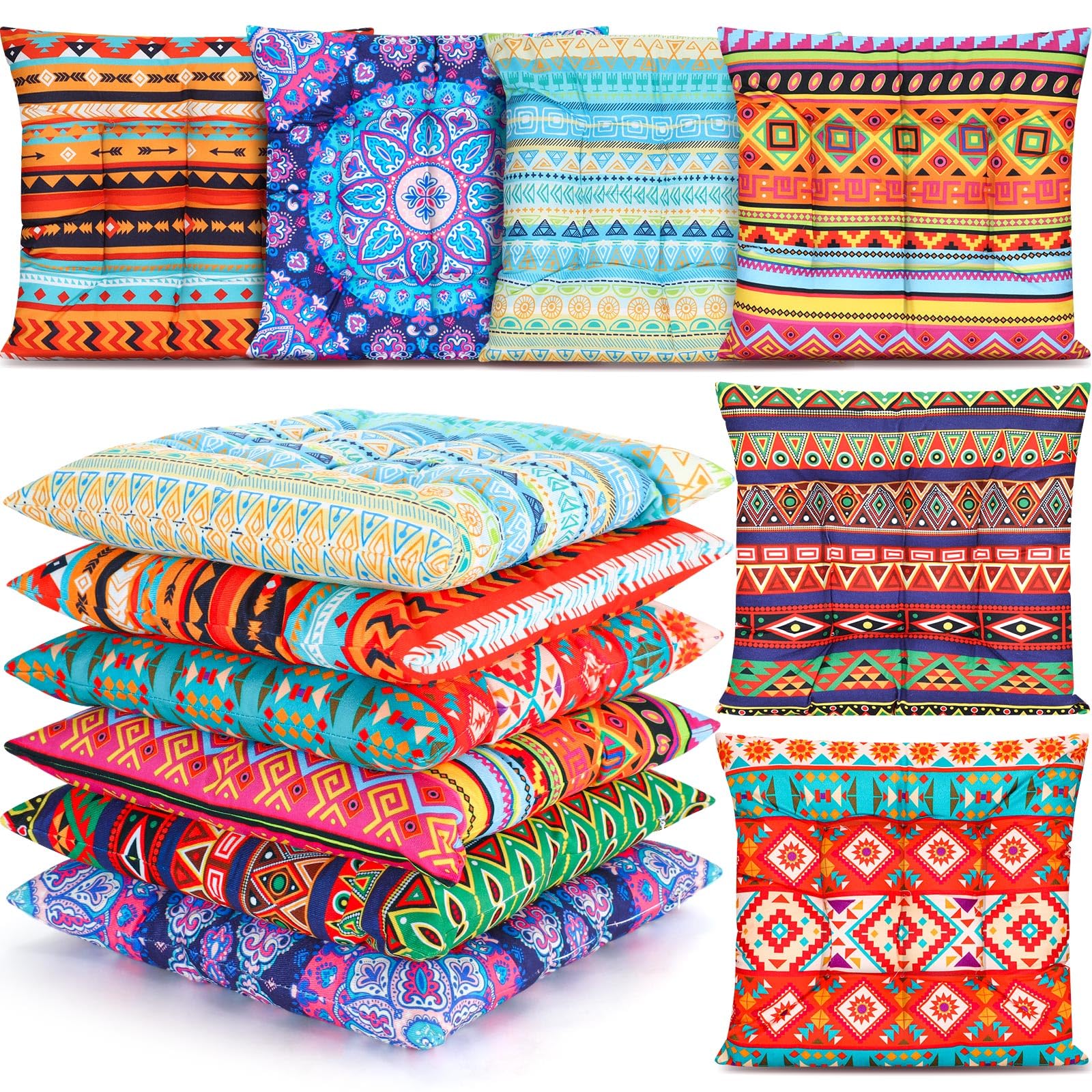 Menkxi 6 Pcs Bohemian Floor Pillows Seating 15 Inch Boho Floor Cushions Sitting Pillows Square Yoga Mandala Meditation Pouf for Living Room Balcony