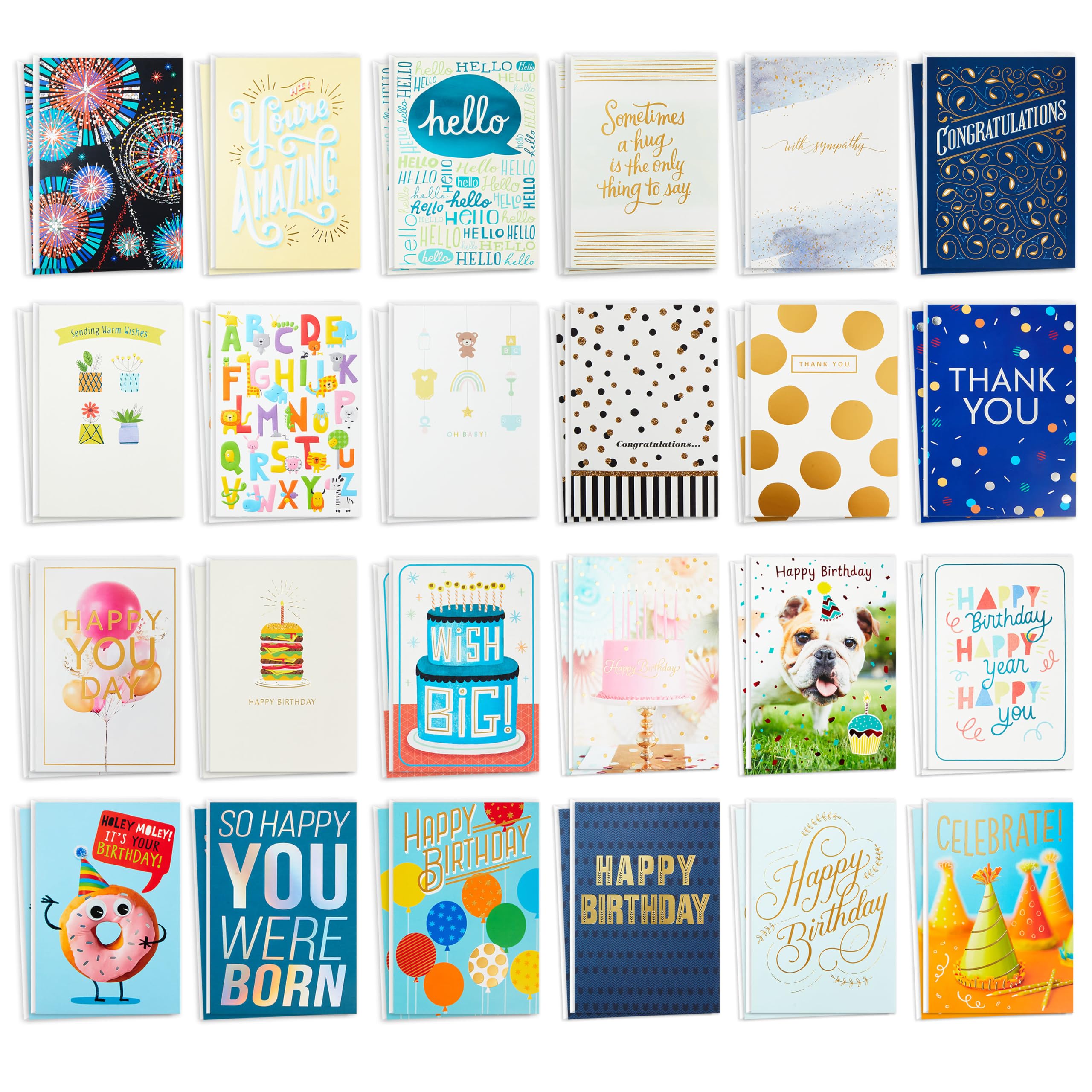 Hallmark Assortiment de cartes pour toutes occasions : 48 cartes avec enveloppes (anniversaire, remerciement, félicitations, condoléances, fête prénatale, vierge)