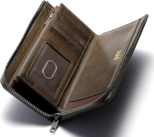 Miniatura 2 de IJUN Cartera larga de cuero de grano completo para hombres con cremallera de cuero genuino vintage italiano pulido a mano vegetal curtido de cuero,