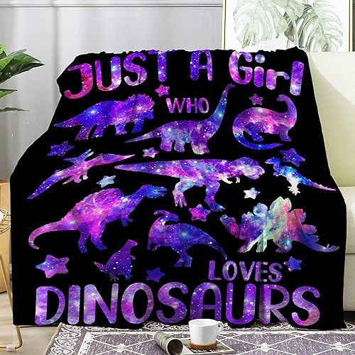 Miniatura 2 de Just A Girl Who Loves Dinosaurs - Manta morada, regalos para niños y niñas, decoración de dinosaurios jurásicos, felpa suave y ligera, manta de