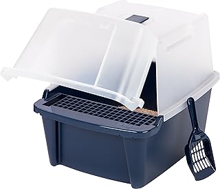 IRIS USA Large Split-Hood Litter Box with Scoop and Grate, Blue CLH-15S