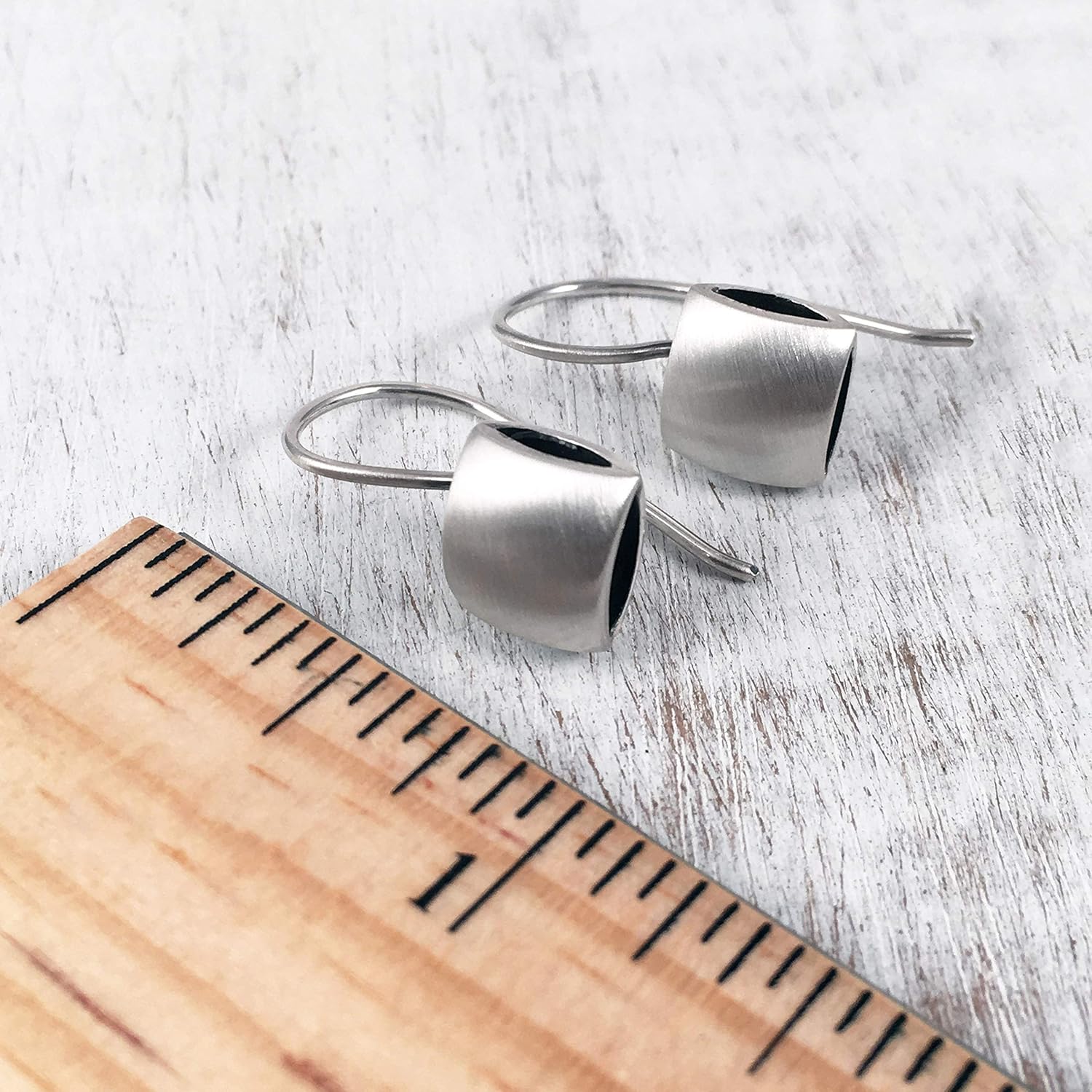 Square Cushion Shape Hook Drop Earrings, Sterling Silver 925 Satin and Polished finished sides, Dark Oxidized Interior, Handmade by Claudia Lira. Great for Sets.