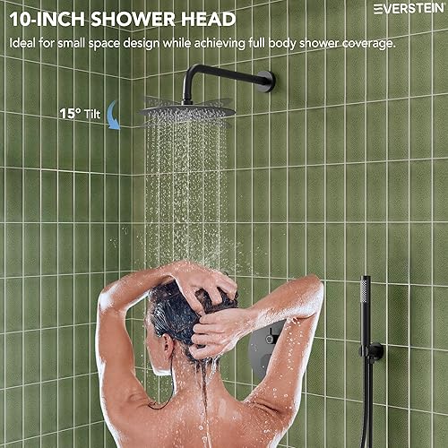 Miniatura 5 de Sistema de ducha con boquilla de bañera juego completo de grifo de ducha EVERSTEIN de 3 funciones, cabezal de ducha de lluvia redondo de alta