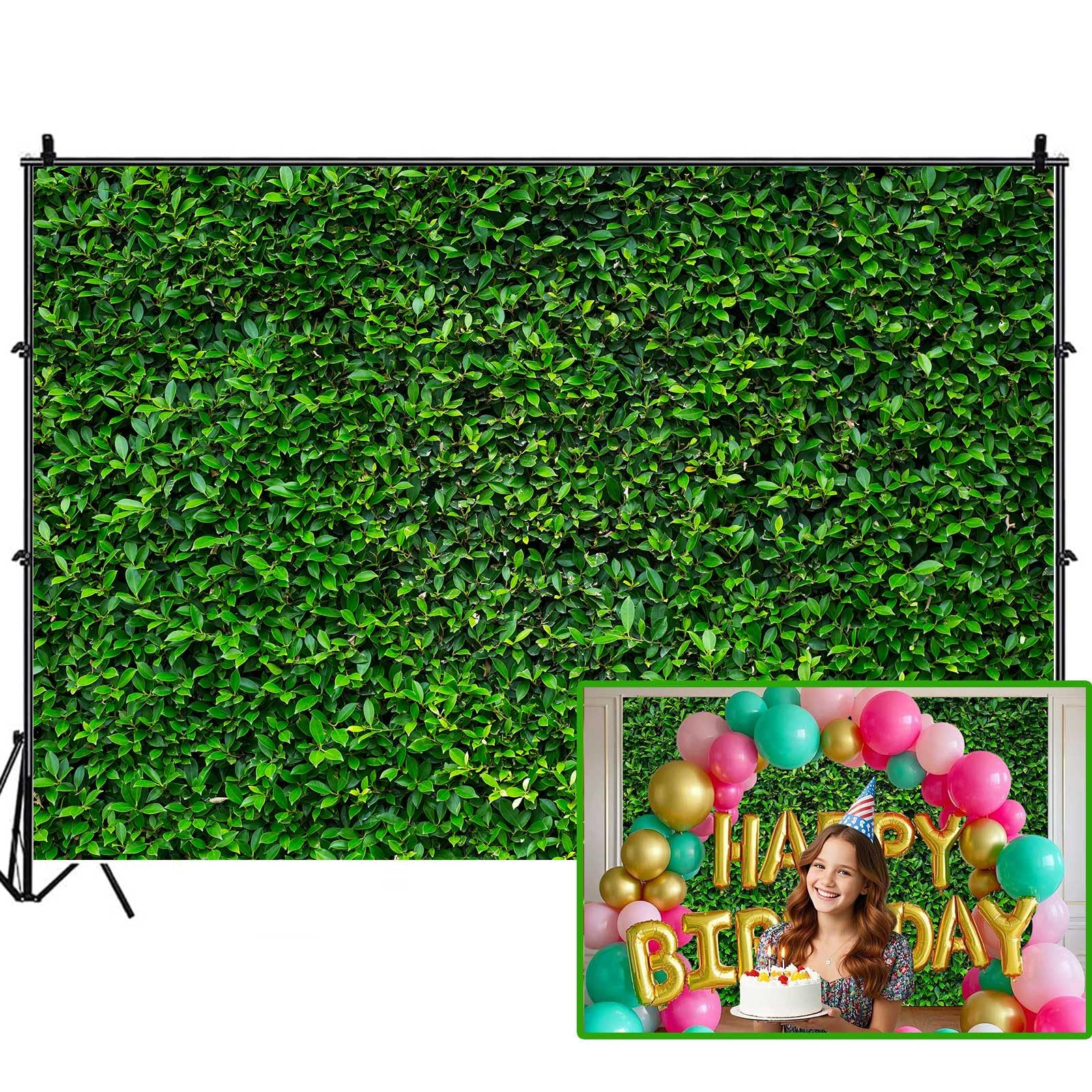 Greenery Grass Backdrops for Photoshoot, Spring Nature Green Grass Leaves Safari Picture Party Decorations Wall Backdrop for Photography Decor Banner,