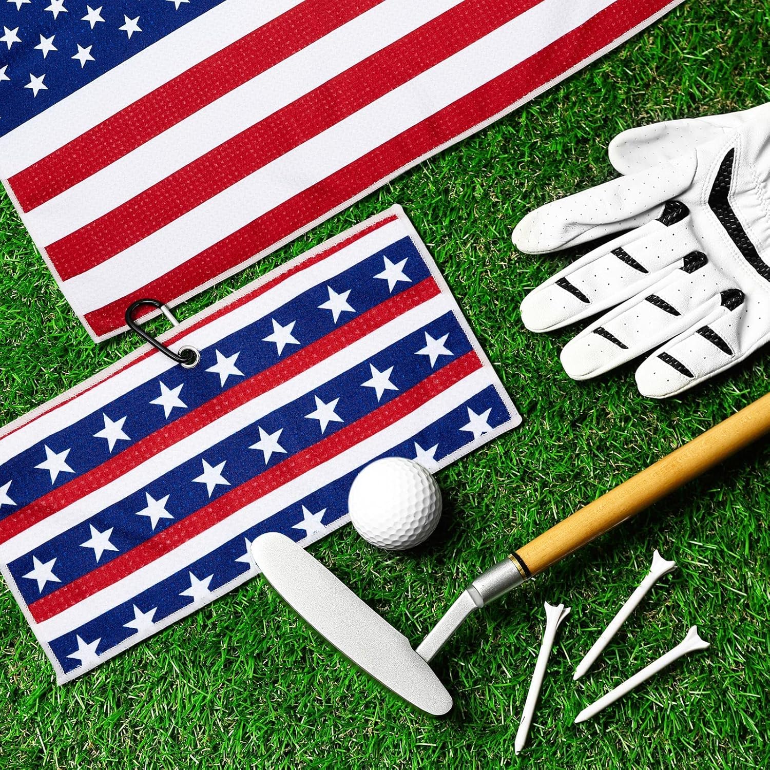 review 4 Pieces Golf Towels Golf Ball Towel with Clip Golf Towel for Golf Bags Microfiber Towel Microfiber Golf Accessories (Red and Purple, American Flag Pattern)