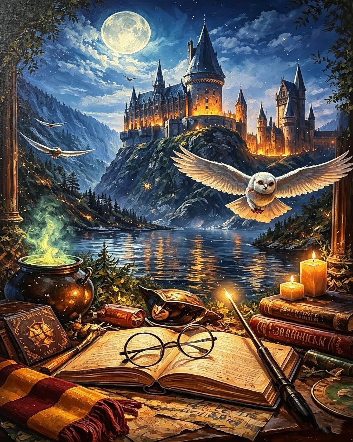 Magical Wizard Castle Paint by Number Kit, DIY Canvas Art for Adults, 24 Colors 20x24 inch Framed