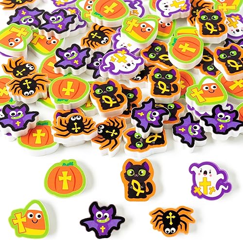 Borrador de lápices de dibujos animados para niños, 60 unidades de lindo gato, araña, murciélago, borrador, premios para el aula, borradores de