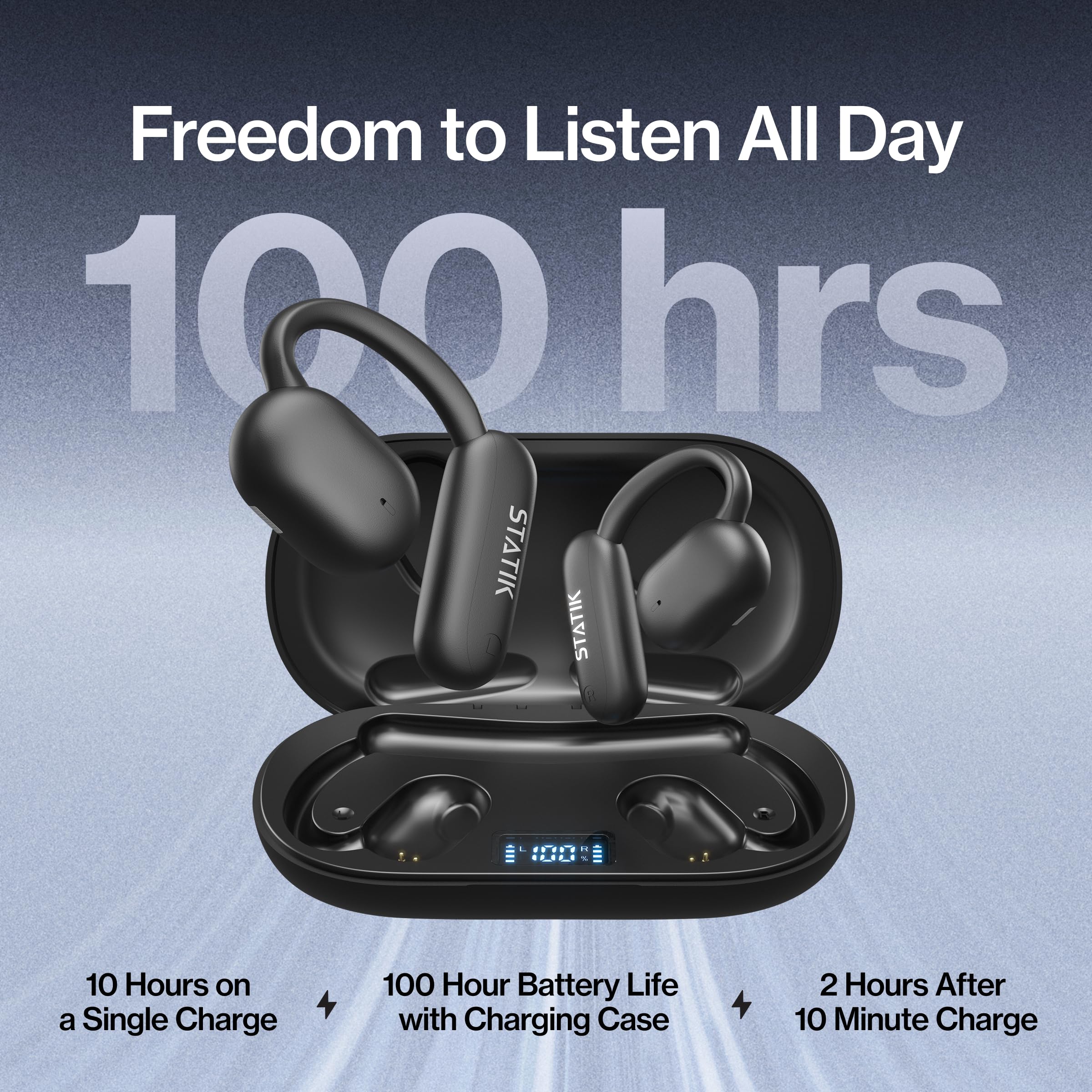 Statik Aktive - Auriculares Bluetooth de oreja abierta, auriculares inalámbricos, carga rápida y batería de 10 horas de larga duración, ajuste cómodo y seguro, IPX5 resistente al agua