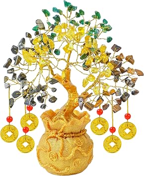 Crocon Money Wealth Crystal Tree with Artificial Coin Pot Base Bonsai for