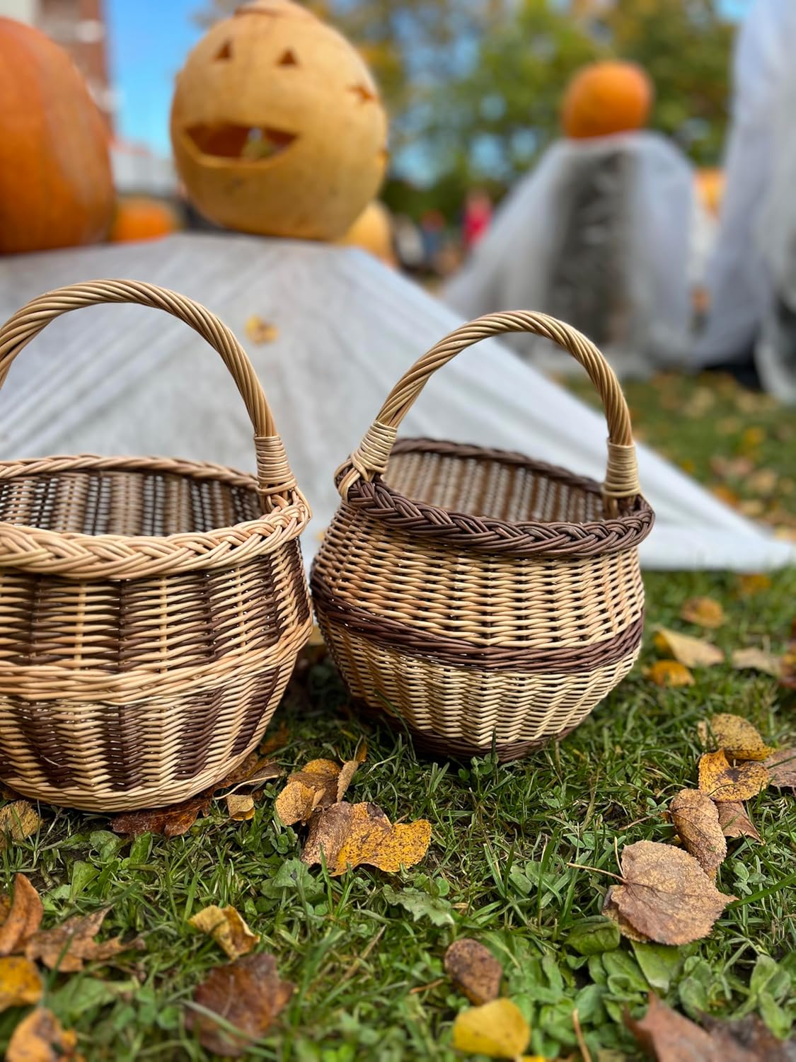 Small Wicker Basket – Handwoven Willow Rustic Decorative Market Basket with Handle – 22 x 23 x 28 cm (8.7 x 9.1 x 11 in) – Eco-Friendly Gift or Flower Girl Basket (#2)