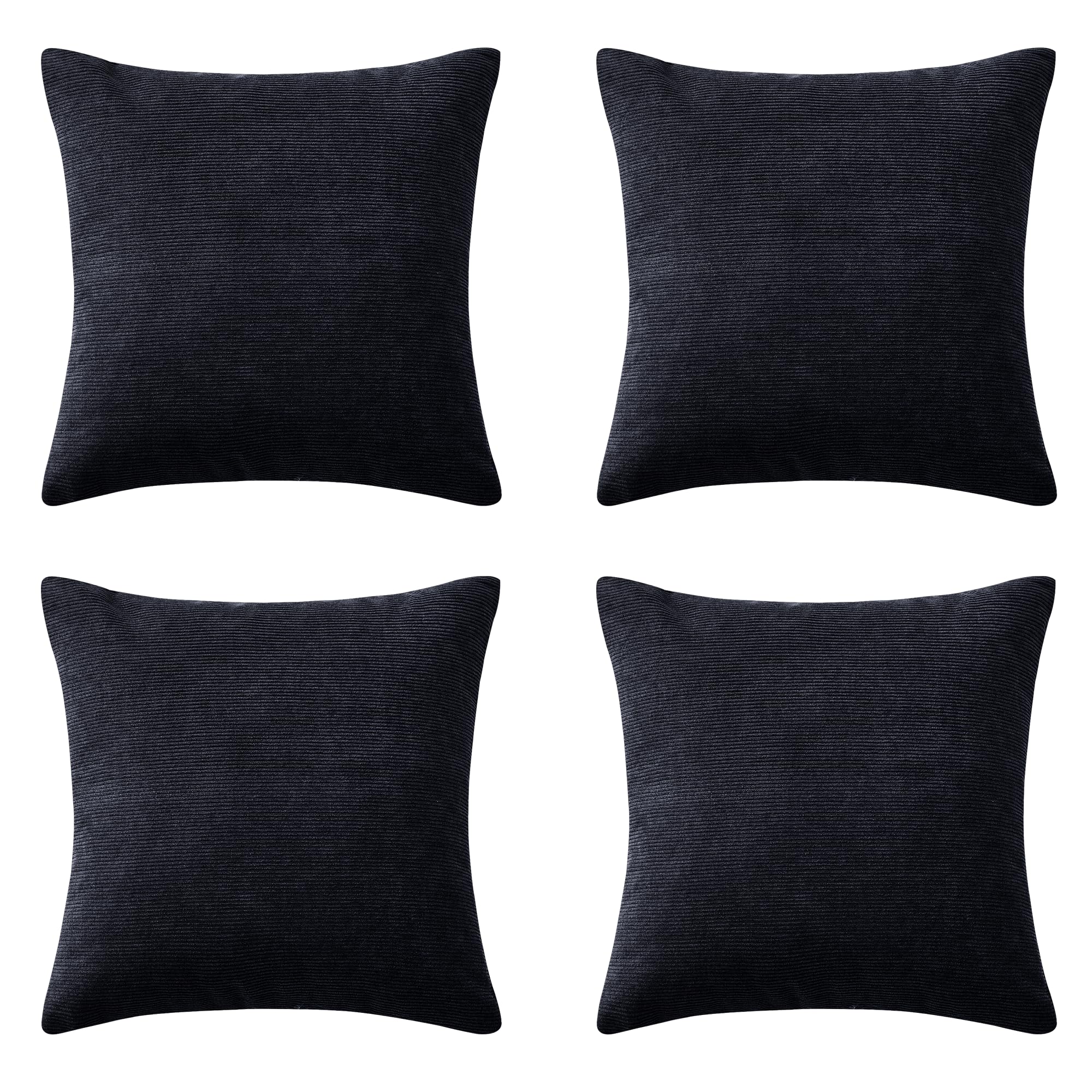 Hafaa Cushions with Covers Included 45 x 45 Cm Pack of 4 (4 Black Cushion Covers, 4 Cushion Inserts) - Stripe Velvet Square Throw Pillow Case Decorative Sofa Cushion with Invisible Zipper โ image 1