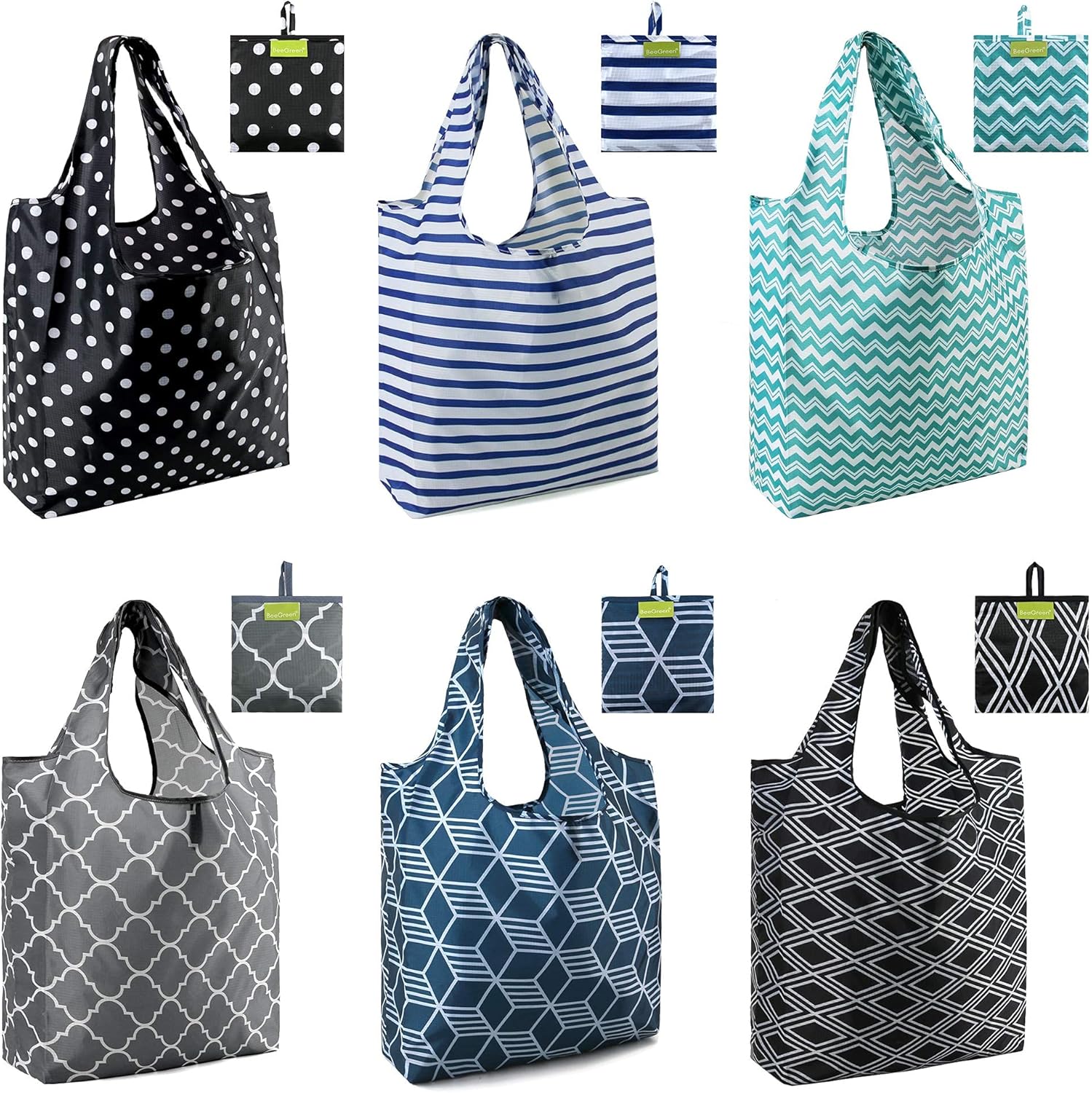 Shopping Bags Reusable Grocery Tote Bags XLarge 50LBS Ripstop Geometric Fashion Recycling Bags with Pouch