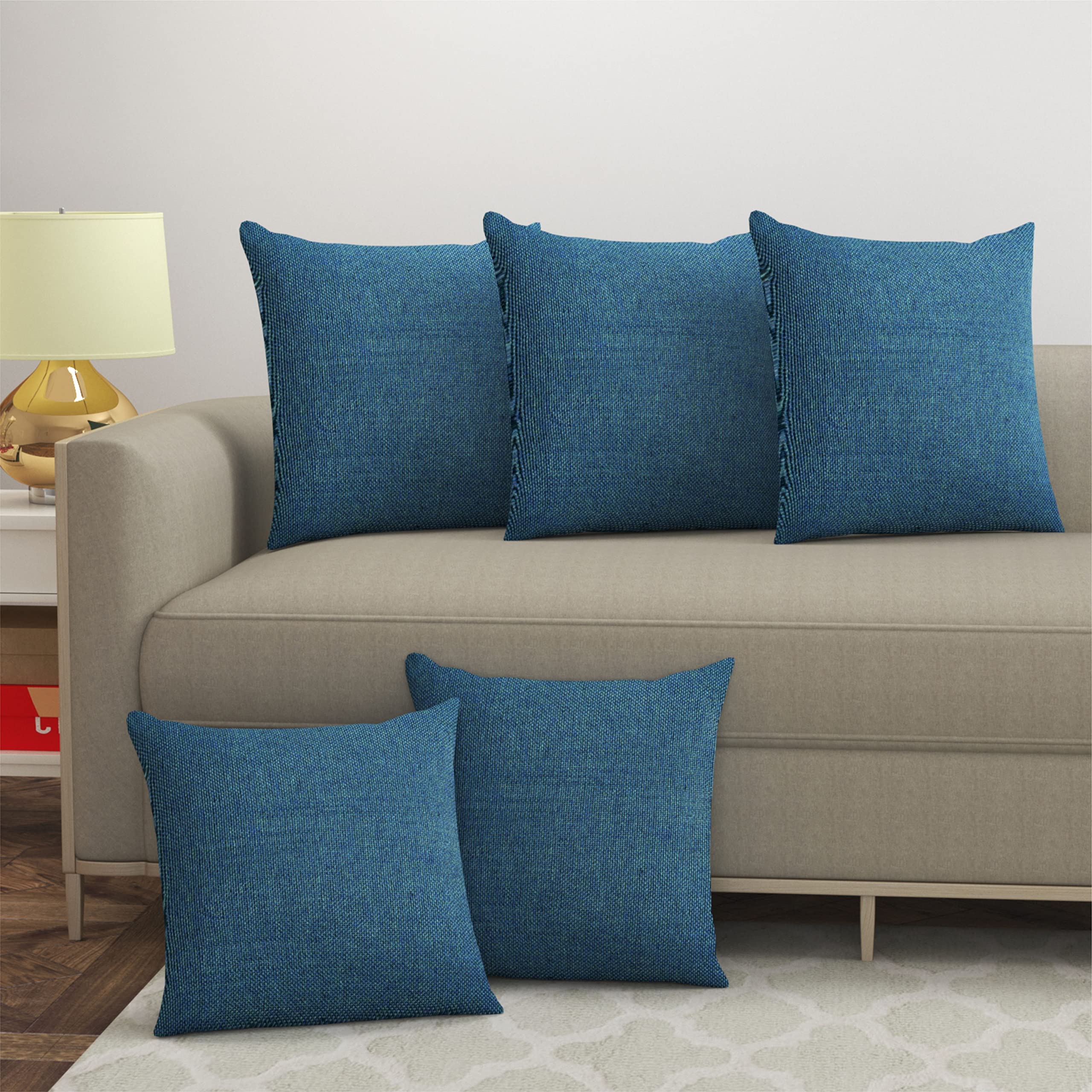 Yellow Weaves Jute Texture Cushion Covers, 24 X 24 Inches, Blue, Set of 5, 250 TC