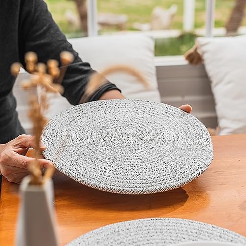 Miniatura 4 de ART pinecone Juego de 4 manteles individuales tejidos de cuerda de algodón de 13 pulgadas, almohadillas calientes redondas y 1 cesta de