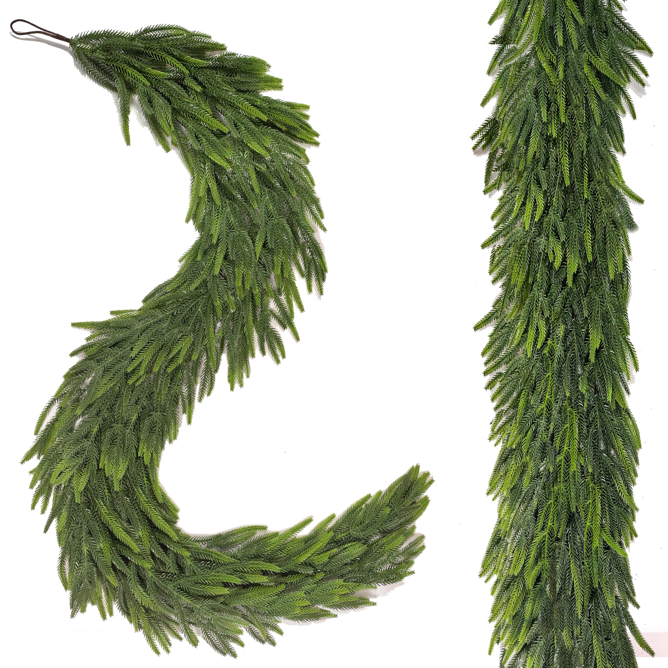 2 Pcs 6 Ft Christmas Garland Real Touch Norfolk Pine Garland Christmas Decorations Faux Realistic Winter Pine Garlands for Mantle, Table, Stairs, Doorframe, Fireplace Indoor Outdoor Holiday Xmas Decor