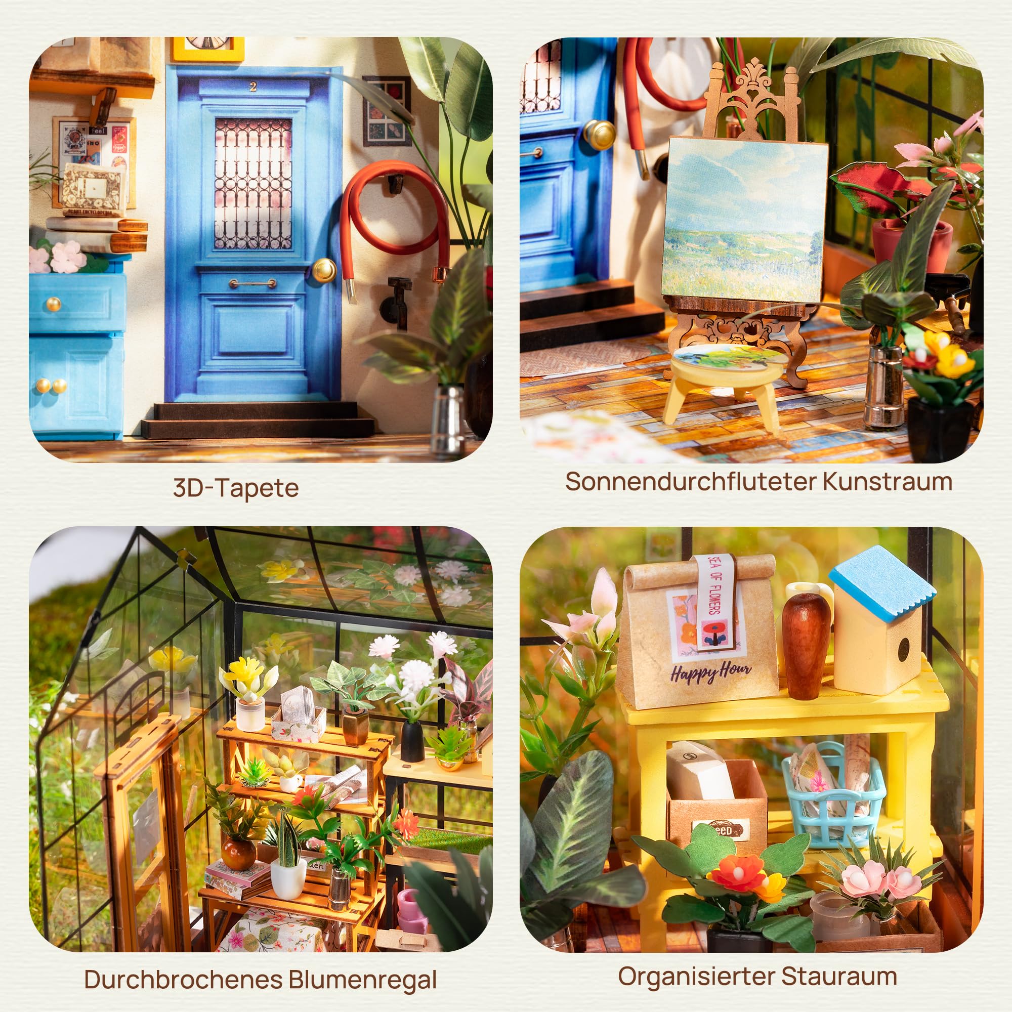 Rolife - Kit per casa delle bambole in miniatura fai da te, scala 1:24, con serra in legno e mobili in miniature, per donne, bambine, bambini, regalo per compleanno, Natale e San Valentino