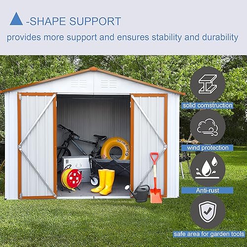 Miniatura 6 de Rophefx Cobertizo de almacenamiento de metal al aire libre de 8 x 6 pies con marco de suelo, cobertizo de herramientas impermeable exterior con 3