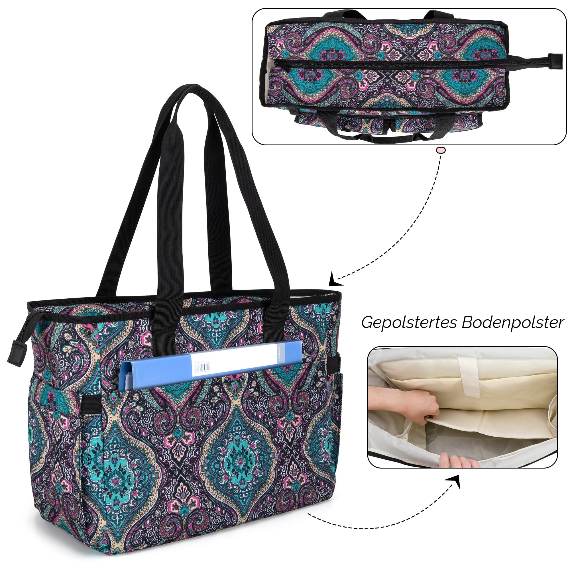 LoDrid Lehrertasche mit Bodenpolster und Separater Laptop-Fach