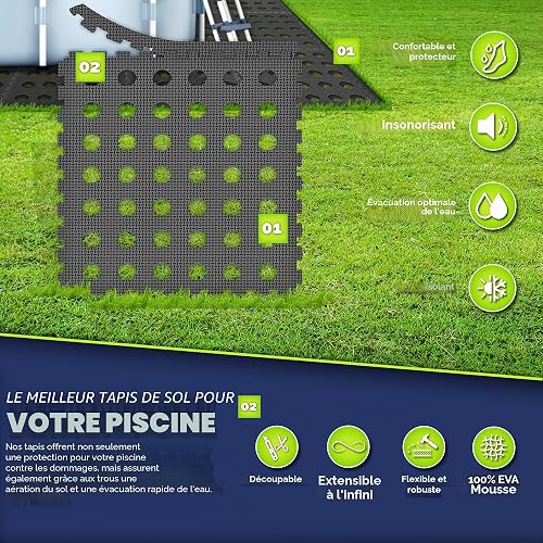 tillvex® Lot de 48 tapis de piscine - 51 x 51 cm - Avec trous - Tapis de piscine doux - 6