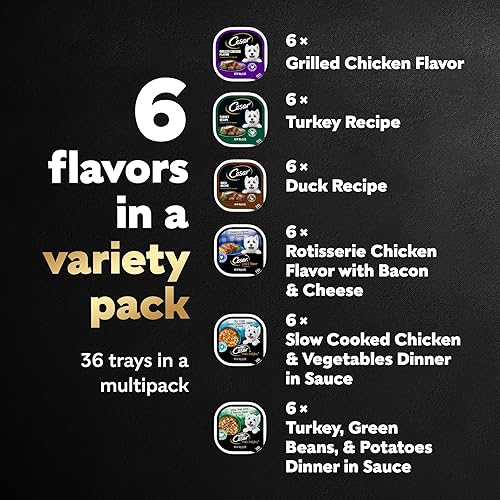 Miniatura 2 de CESAR Alimento húmedo para perros adultos, pan clásico en salsa para amantes de las aves de corral, paquete variado, 3.5 onzas, bandejas fáciles