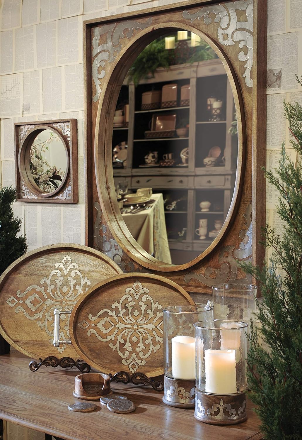 Wood and Inlay Metal Heritage Collection 12.5-Inch Tall Candleholder