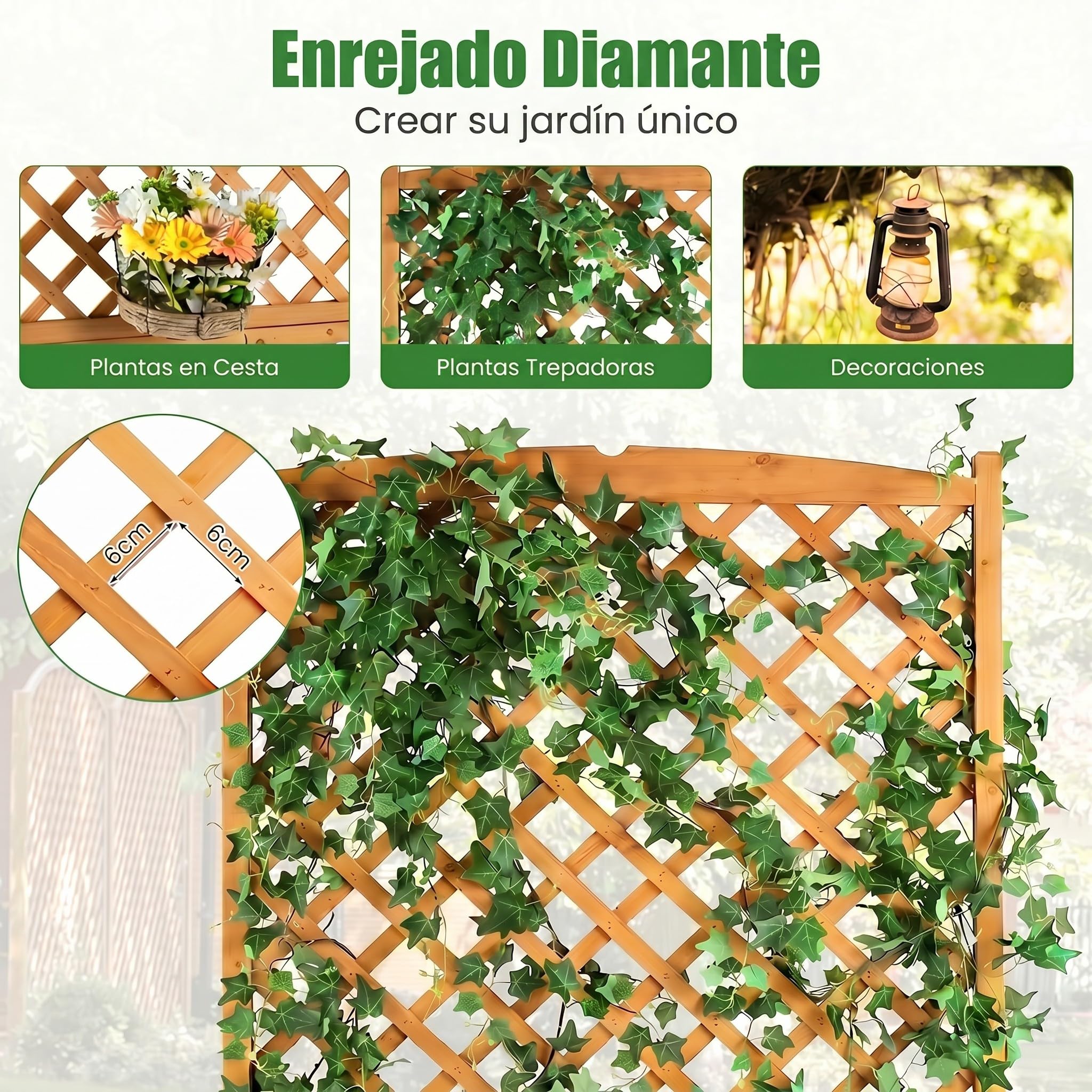 COSTWAY Jardinera con Enrejado de Madera Maciza de Abeto, Jardinera con Celosia, Orificios de Drenaje para Plantas Trepadoras, para Jardines, Patios y Balcones, 90 x 44,5 x 180,5 cm (Natural)