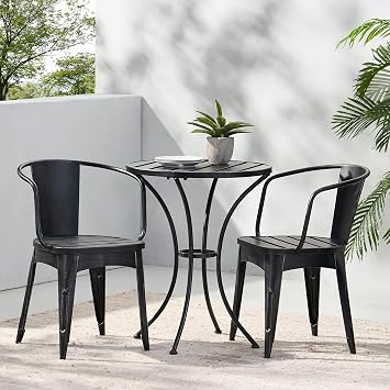 3 PC KD Outdoor Chair and Desk Metal Set - Small Outdoor Table and Chairs for Porch, Patio & Poolside - Patio Table Set with Stackable Chairs, Durable Iron & Weather-Resistant DesignBlack