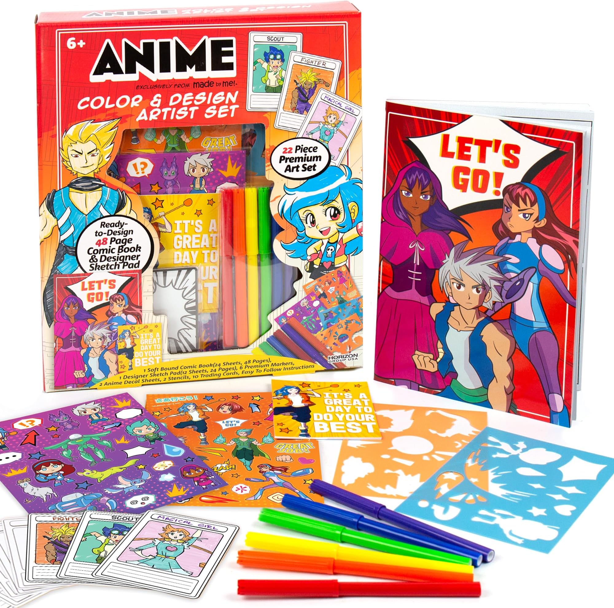 Made By Me Anime Color & Design Artist Set, 22-Piece Art Set, How to Draw, Create Comics, Make Manga & Sketchbook, Gifts for Enthusiasts, Arts & Crafts for Kids 6+