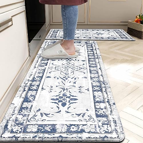 Alfombras de cocina de granja, acolchadas, antifatiga, para el suelo de la cocina, color azul, decoración y accesorios de cocina, antideslizantes,