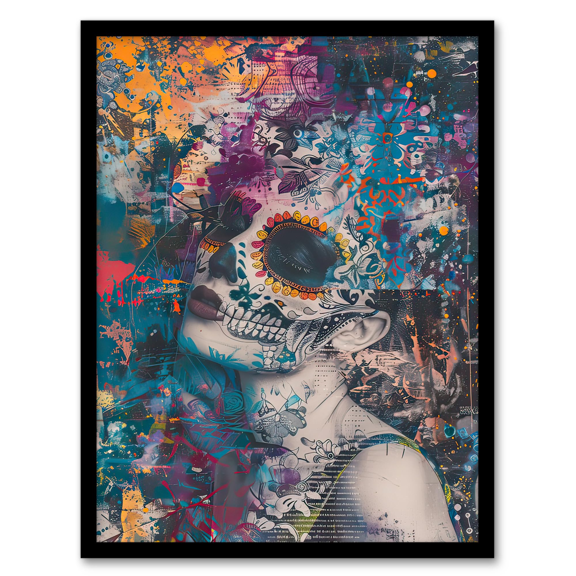 Artery8 Day of the Dead Woman Portrait Beauty Skull Living Room Artwork Framed Wall Art Print A4