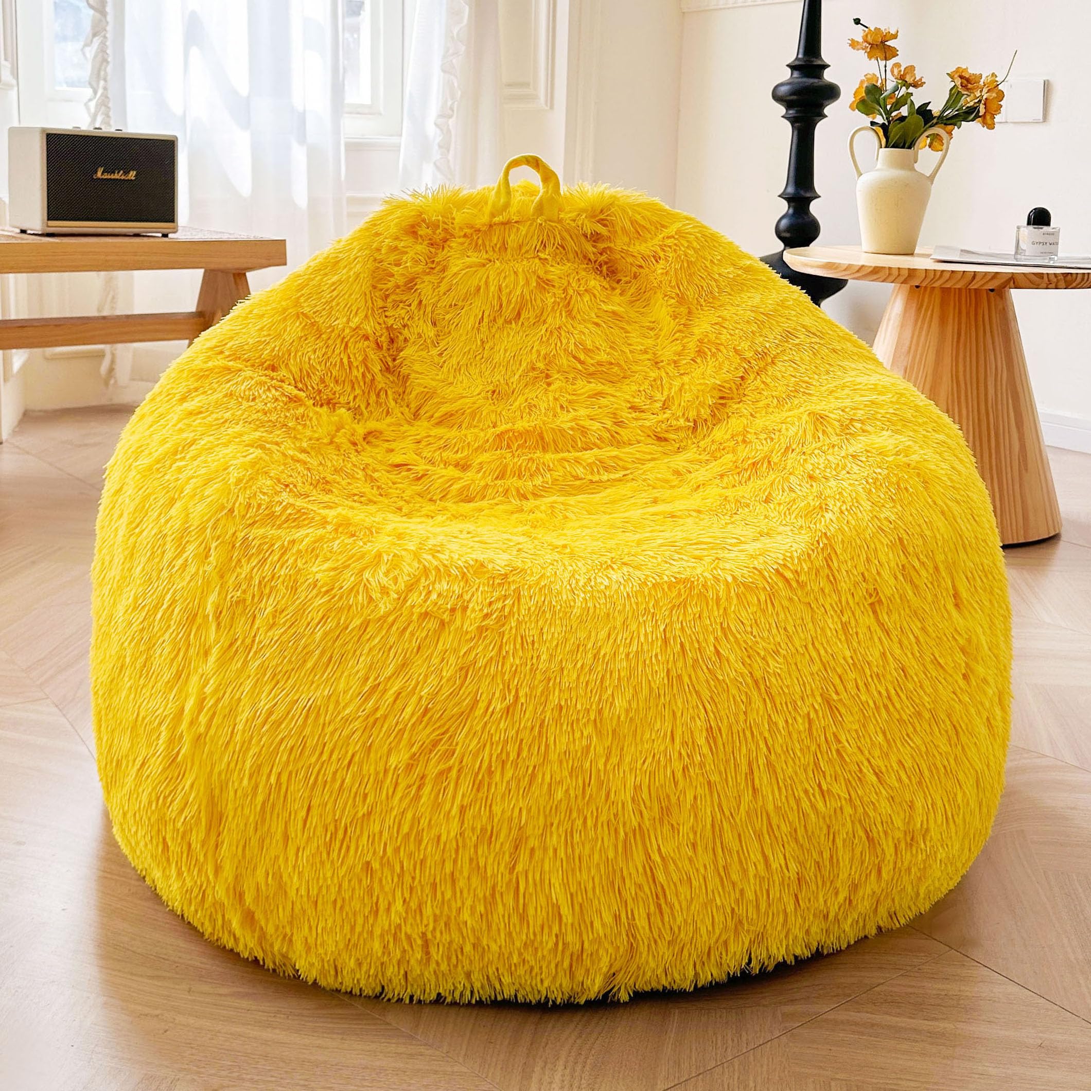 XeGe Faux Fur Bean Bag Cover(No Filler), Fluffy Stuffed Animal Storage Bean Bag Chair Cover for Bedroom Home Decor, Furry Fuzzy Gaming Bean Bag Cover