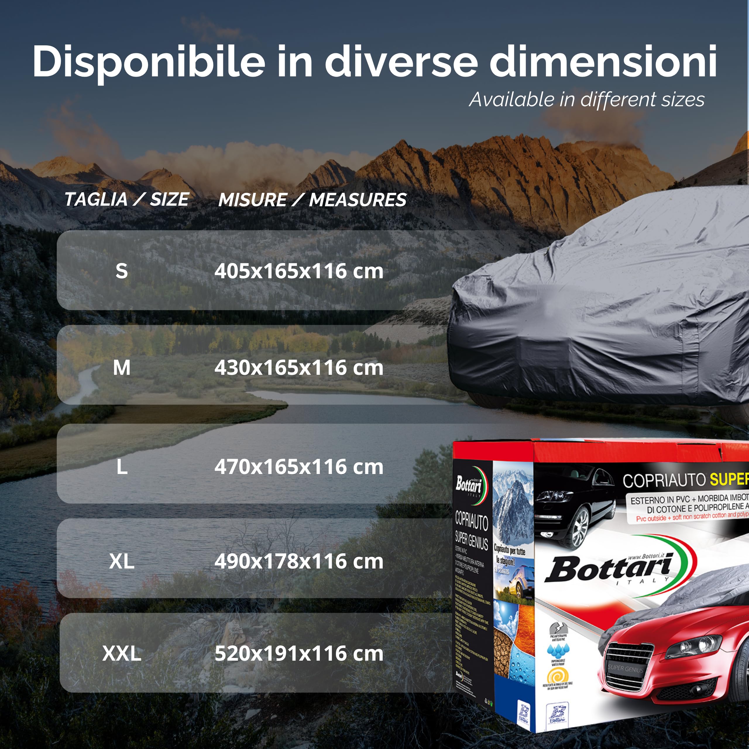 Bottari "SuperGenius" Copriauto Felpato 4 Stagioni in PVC Impermeabile – Telo Auto con Interno in Cotone e Polipropilene Antigraffio, Imbottito e con Cinghie di Fissaggio – Taglia XXL
