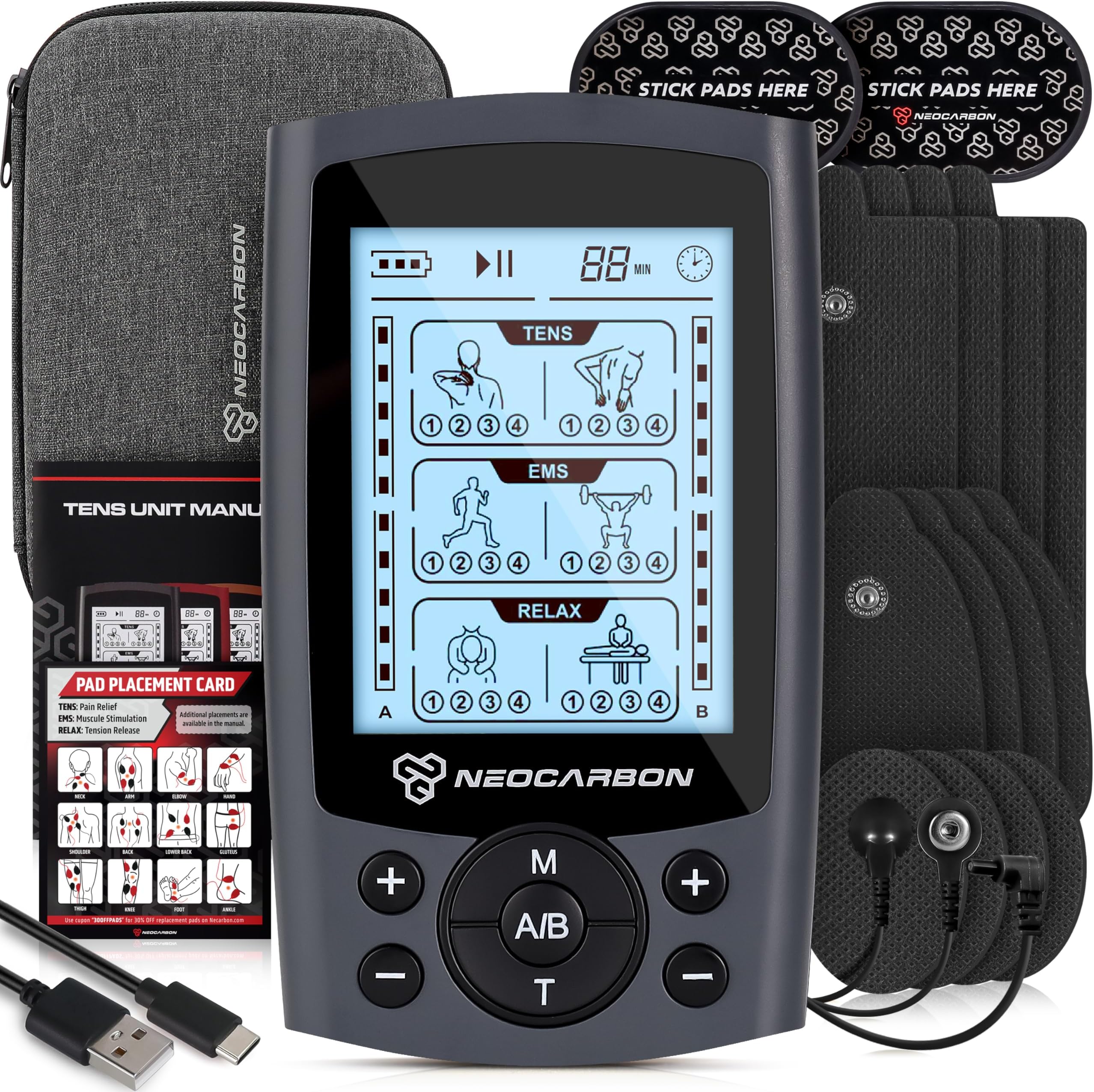 Sponsored Ad - TENS Unit Muscle Stimulator, Electronic PMS Pulse Massager Machine for Shock Physical Therapy, Back Pain Relief, Shoulder Recovery, Gray