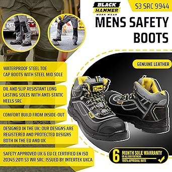 Black Hammer Werklaarzen Heren Waterdichte Schoenen Leren Stalen Neus Werken Enkel Lichtgewicht Schoeisel S3 SRC Storm (42 EU