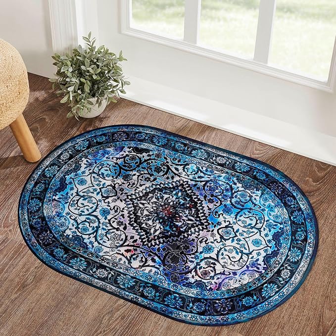 Small Rug 2'x3', Washable Area Rugs Doormat Oval Rug Entryway Rug Soft Rug Low Pile
