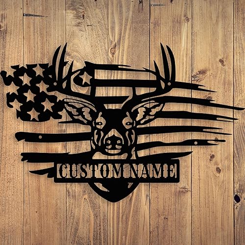 Vista 4 de Letrero de metal con cabeza de ciervo, decoración de cabeza de ciervo personalizado, monograma personalizado inspirado en cazador de caza, arte