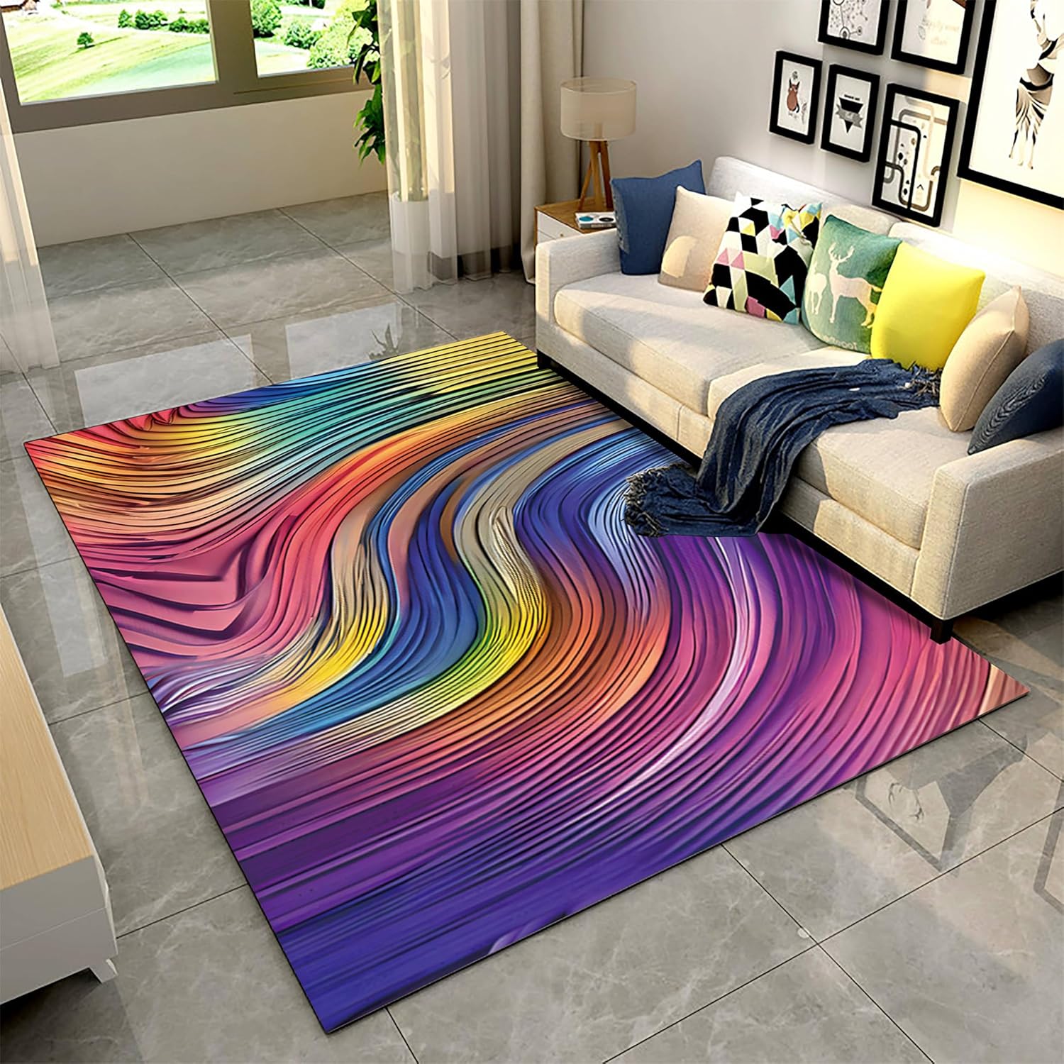Abstract Area Rug,2x3ft,Abstract Ink Art Multicolor Stripes Background Rug,Modern Style Home Decor Colorful Carpet for Living Room, Bedroom,Kitchen,Bathroom Soft Non-Slip Machine Washable